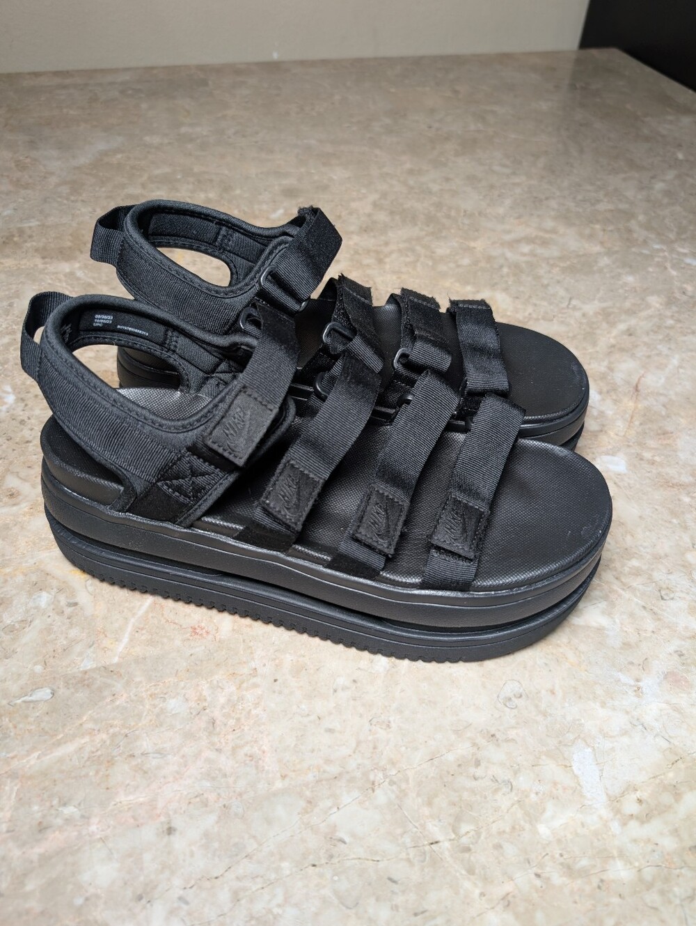 Nike Icon Classic Platform Sandals Triple Black (2023) Women's Size 10 No Box